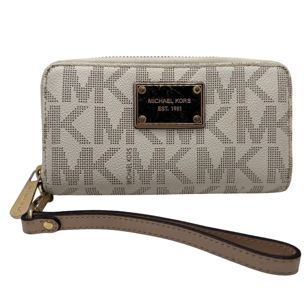 Michael Kors Jet Set Travel Continental Wallet, Vanilla Monogram, Zip Around